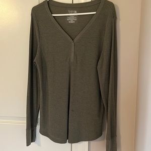 Olive colored long sleeve thermal top